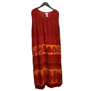 ❄️3/$15❄️ R&K Maxi Dress Sz 18W Red Boho Sleeveless Bamboo Buttons Smocked